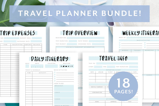 Printable Travel Planner – 18-Page Digital Bundle