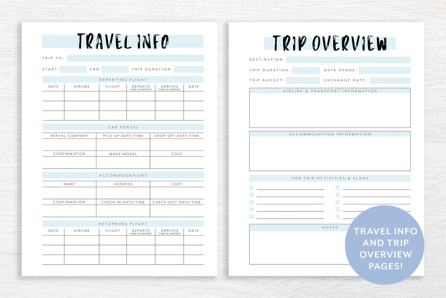 Printable Travel Planner – 18-Page Digital Bundle